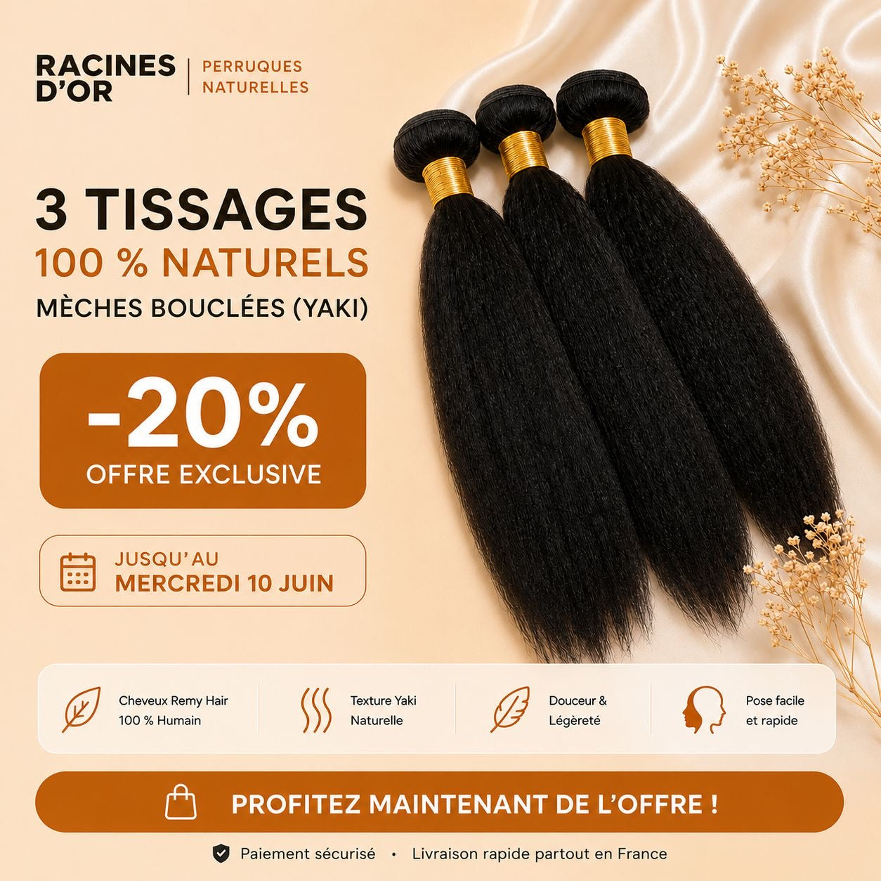 100% natural curly (Yaki) hair extensions