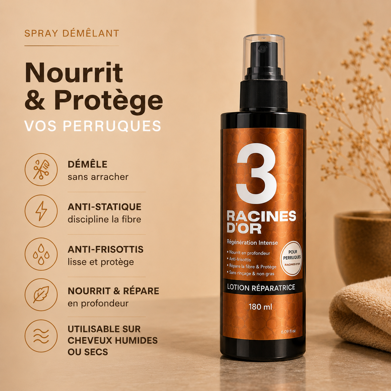 Pflegendes Entwirrungsspray – Anti-Frizz & Antistatisch für Remy-Haarperücken – 180 ml
