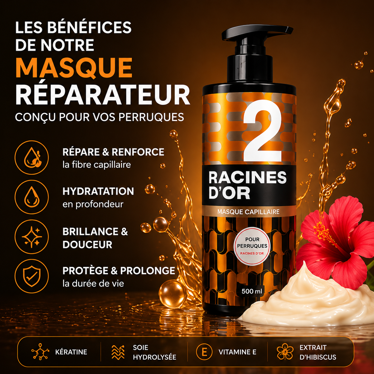 Reparierende Haarmaske – Remy-Haar-Perücken & geschädigtes Haar – 500 ml