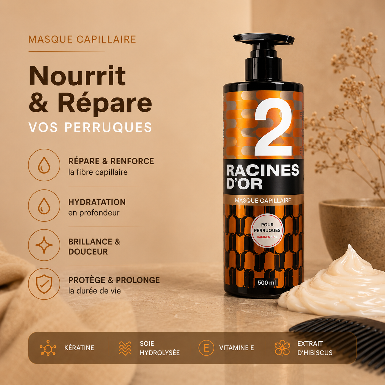 Reparierende Haarmaske – Remy-Haar-Perücken & geschädigtes Haar – 500 ml