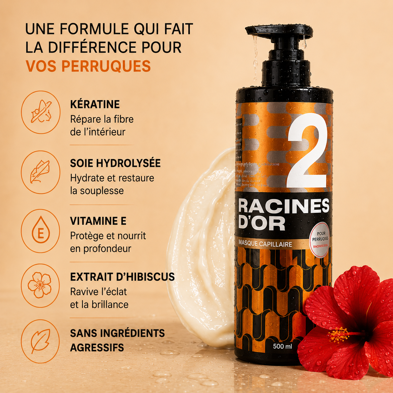 Reparierende Haarmaske – Remy-Haar-Perücken & geschädigtes Haar – 500 ml